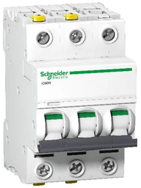 Schneider Electric Acti9 iC60N 3P 50A Dubbel terminal C-karakteristik 6/10kA 230V Bredd 54mm